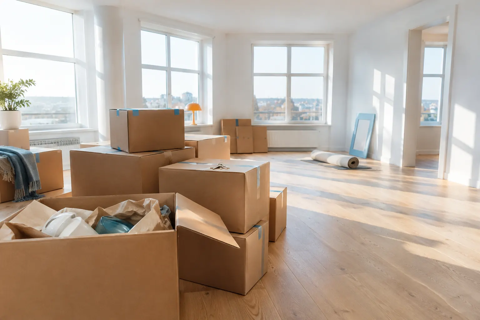 Cartons de déménagement rangés dans une pièce claire : changer de nom de domaine sans perdre son référencement